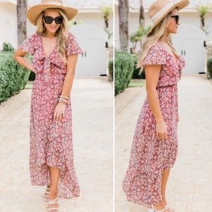 Pink Lily Somebody To Love Red Floral Maxi Dress
